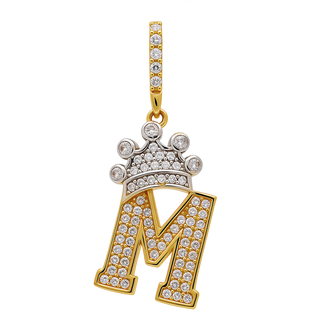 14K Yellow and White Gold Initial M Pendant With Crown / Weight: 2.1 GR / CCFPDTT4M