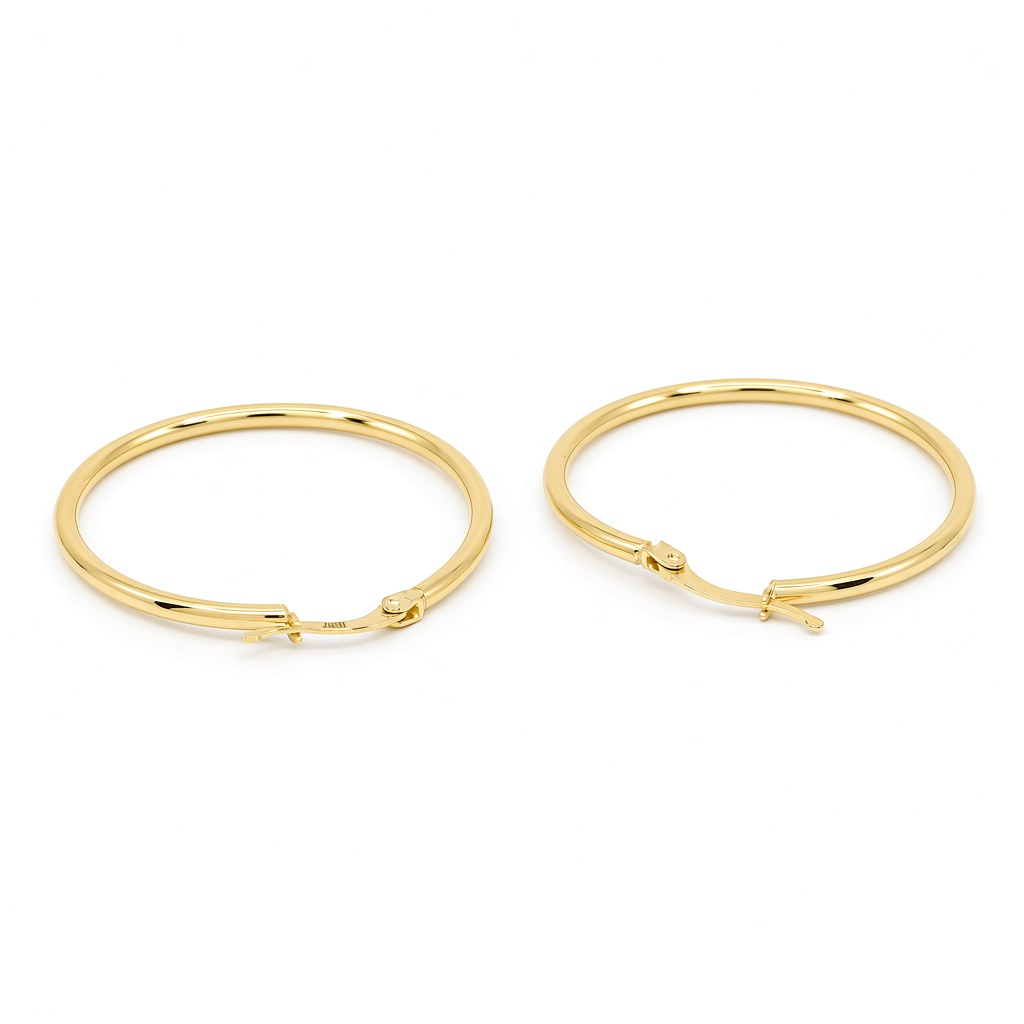 10K Yellow Gold Plain Hoop Earrings / Size: 2mmx32mm / Weight: 2.3 GR / DOEH0PL