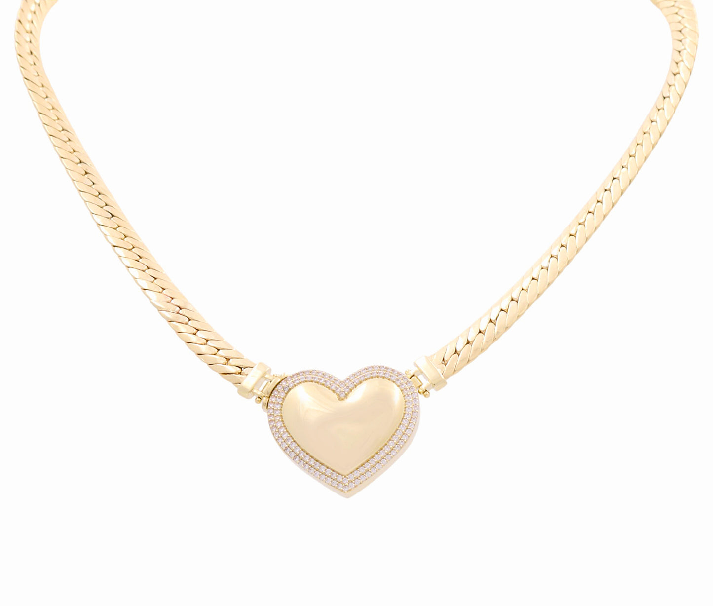 10K Yellow Gold Fashion Cuban Link Women's Necklace with Heart and Cz / Size: 17" / Weight: 24.5 GR / P10S-156