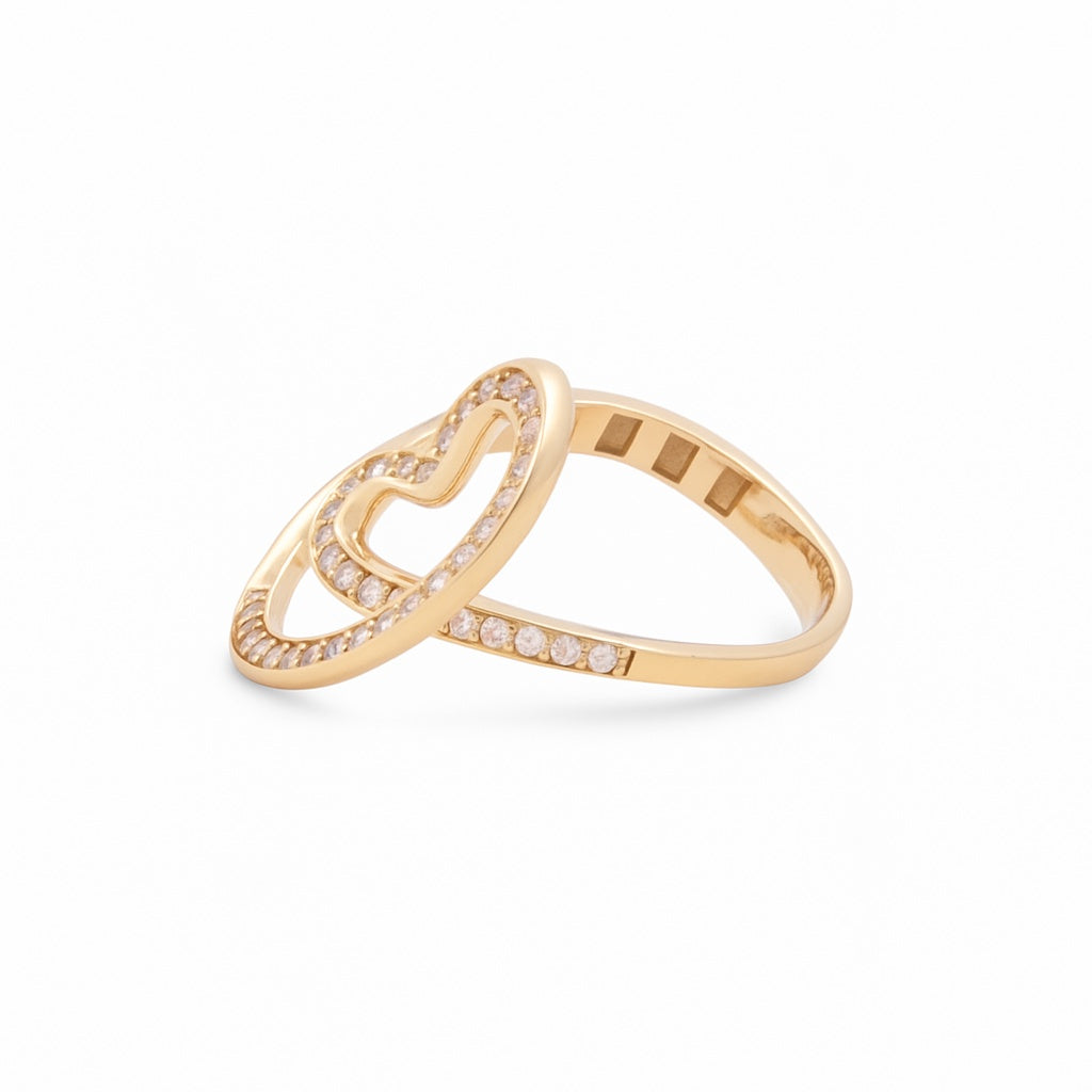 14K Yellow Gold Fashion Hearts Women's Ring with White Stones / Size: 8 / Weight: 2.7 GR / DQWR4FSHR-1