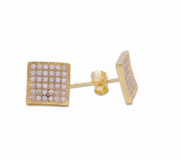 14K Yellow Gold Fashion SQ Stud Earrings with Cz / Weight 2.2 GR / DOES4FS-4