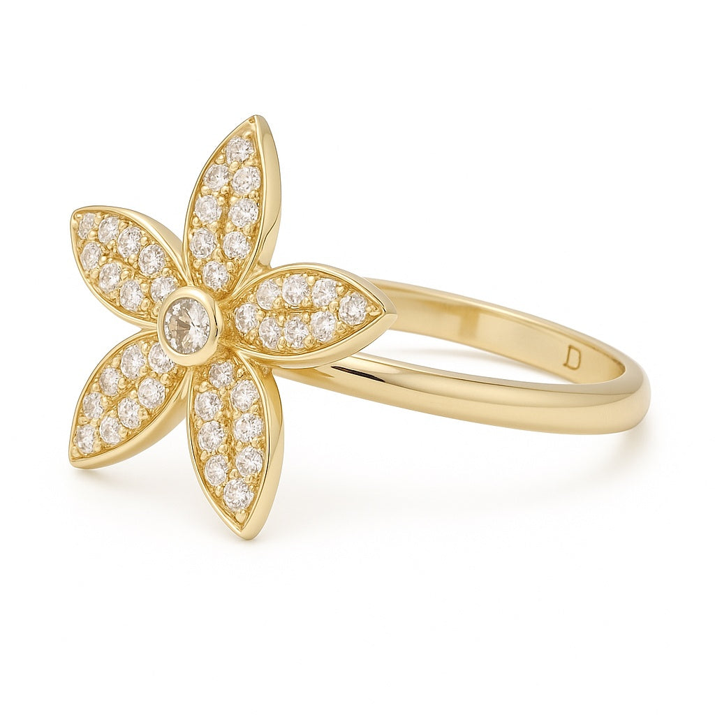 10K Yellow Gold Flower Women's Ring with White Cz / Size: 8 / Weight: 1.8 GR / CQWR0FL-2