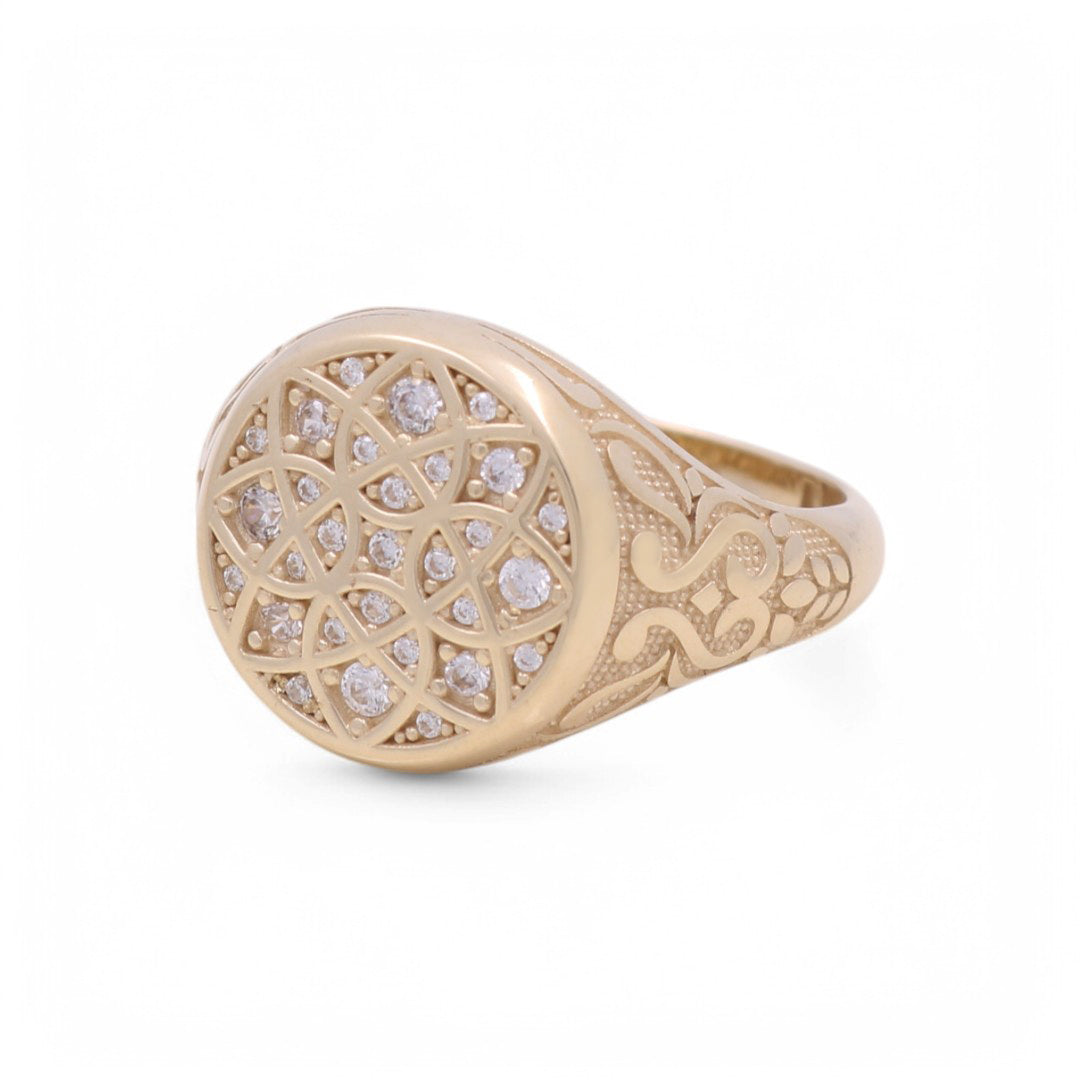 10K Yellow Gold Redondo Men’s Rosetta Style Ring / Stone: Cz / Size 10 / Small / Weigh 5.1gr/ COMR0RT-2