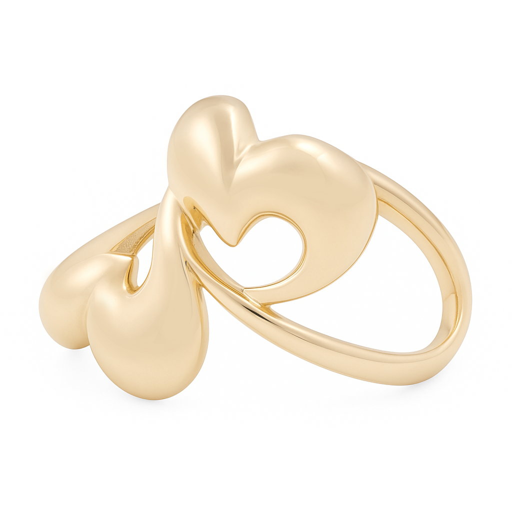 10K Yellow Gold Two Hearts Women's Ring / Size: 7.5 / Weight: 3.7 GR / DQWR0HR-1
