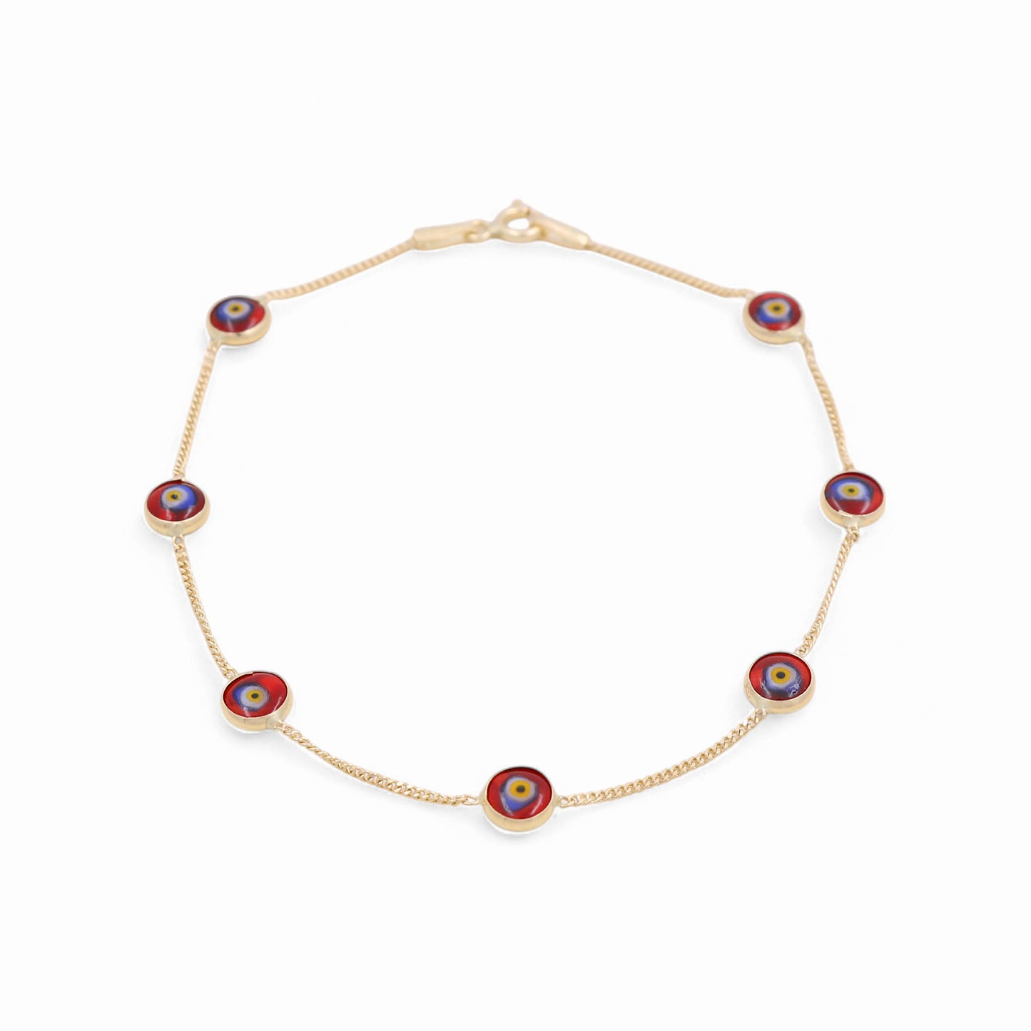 14K Yellow Gold Women's Evil Eye Bracelet with Colors / Size: 7.5" / Weight: 1.7 GR / AOWB4EY-1