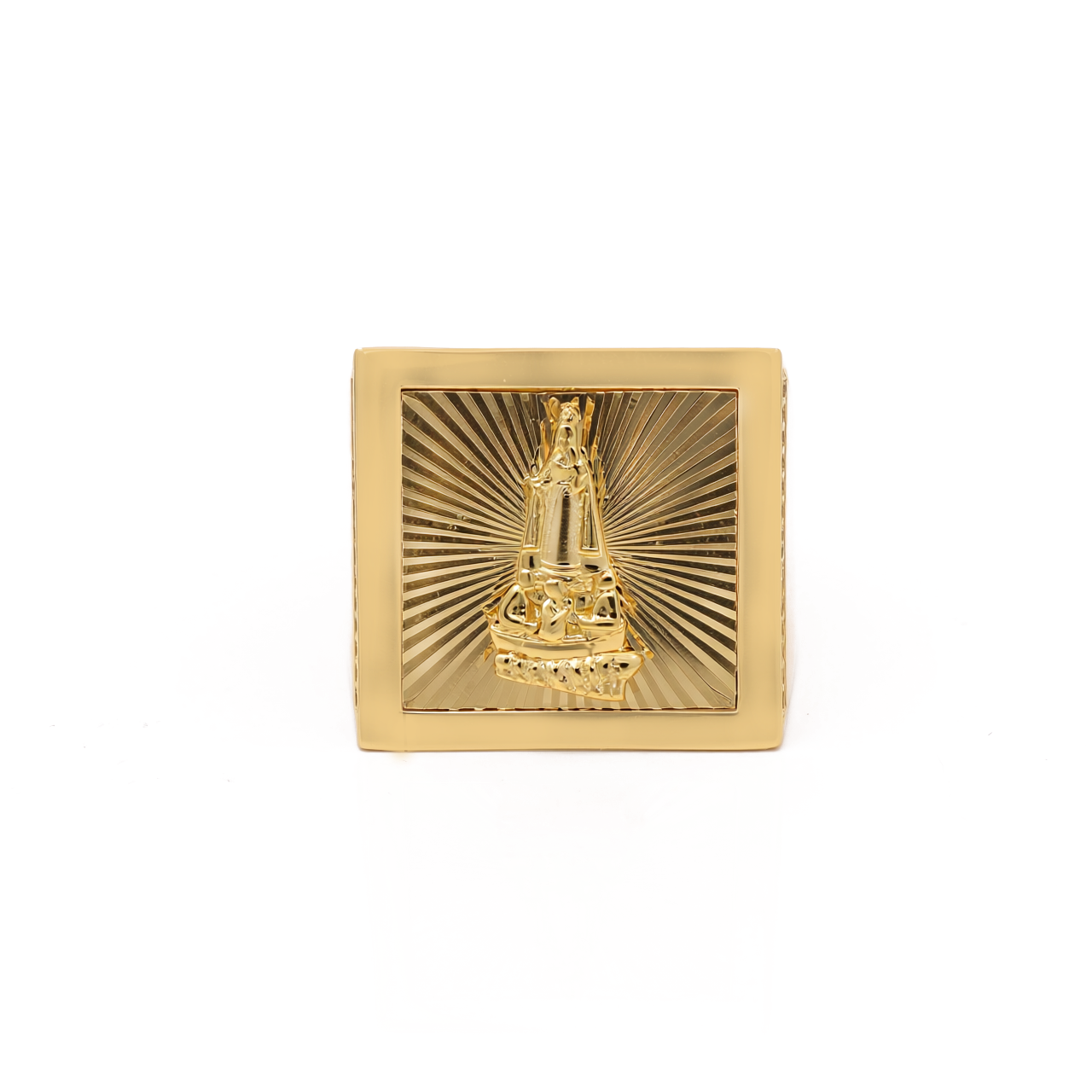 10K Yellow Gold SQ Virgen de la Caridad Men's Ring with White Cz / Size: 12 / Weight: 11.3 GR / COMR0VC