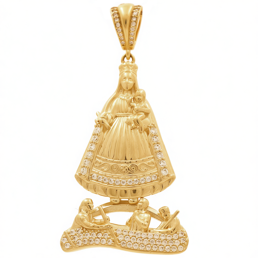14K Yellow Gold Virgen de la Caridad Pendant with Cz / Weight: 4.6 GR / DQPD4VC