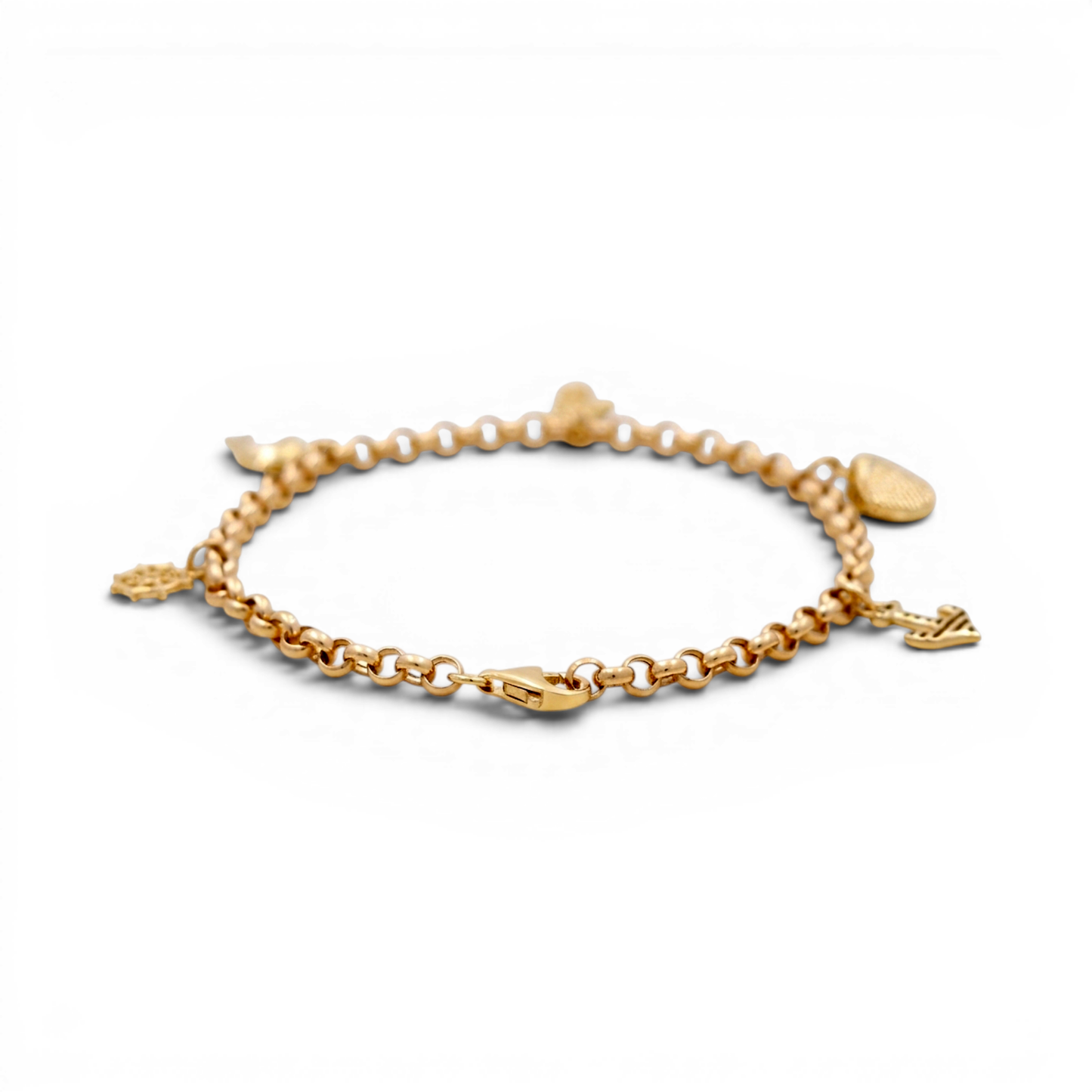 10k Yellow Gold Rolo Women's Bracelet with Marine Hanging Charms / Size: 7.5" / Weight: 4.2 GR / DQWB0RL-2