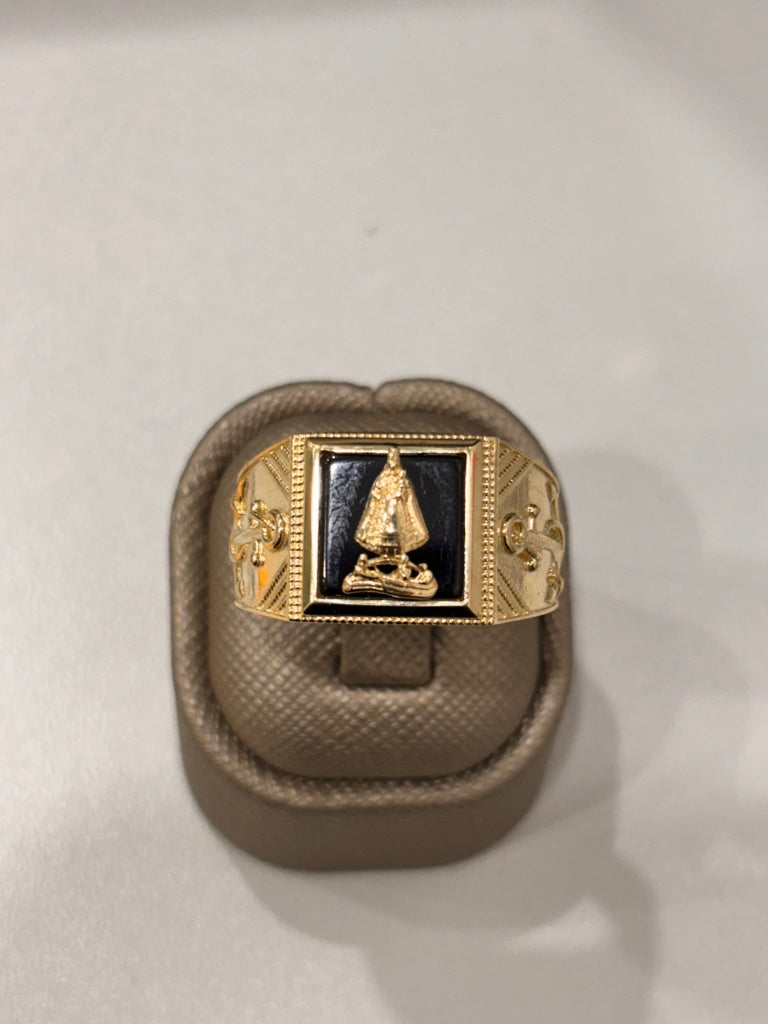 110K Yellow Gold Virgen de la Caridad With Onyx Men's Ring / Size:12 Weight:6.3 GR / CQMR0VC