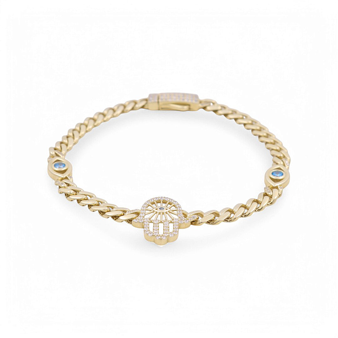 10K Yellow Gold Monaco Hand of Fatima Women's Bracelet with Cz / Size: 7.5” / Weight: 7.1 GR / DPWB0MONMF