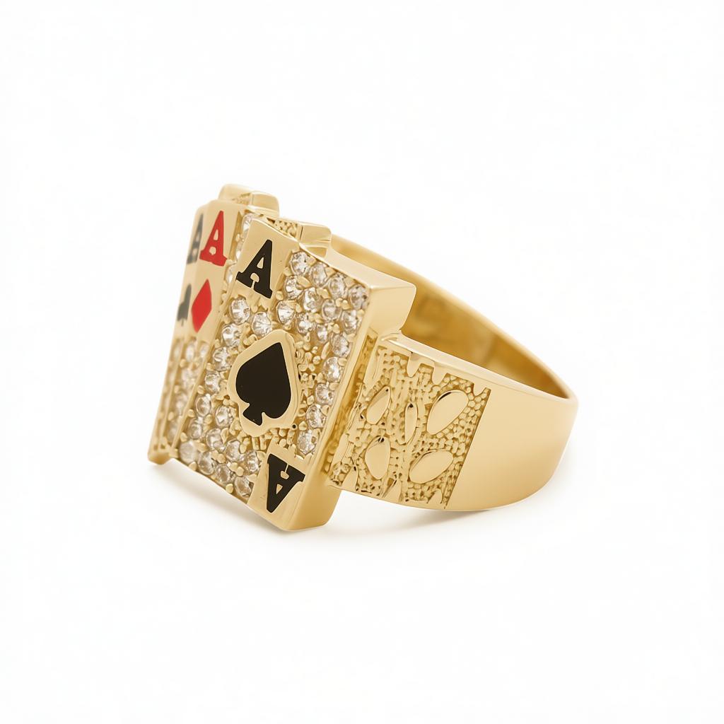 14K Yellow Gold Deck of Cards Men's Ring with Cz / Size: 11.5 / Weight: 9.5 GR / DLBMR4CT