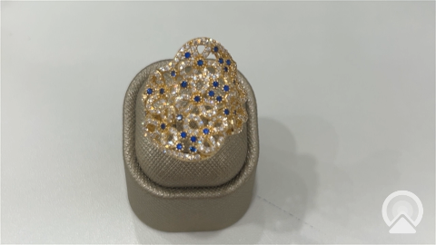 14k Yellow Gold Fashion Women's Ring with White and Blue Cz/ Size: 8 / Weight 6gr / COWR4FS-145