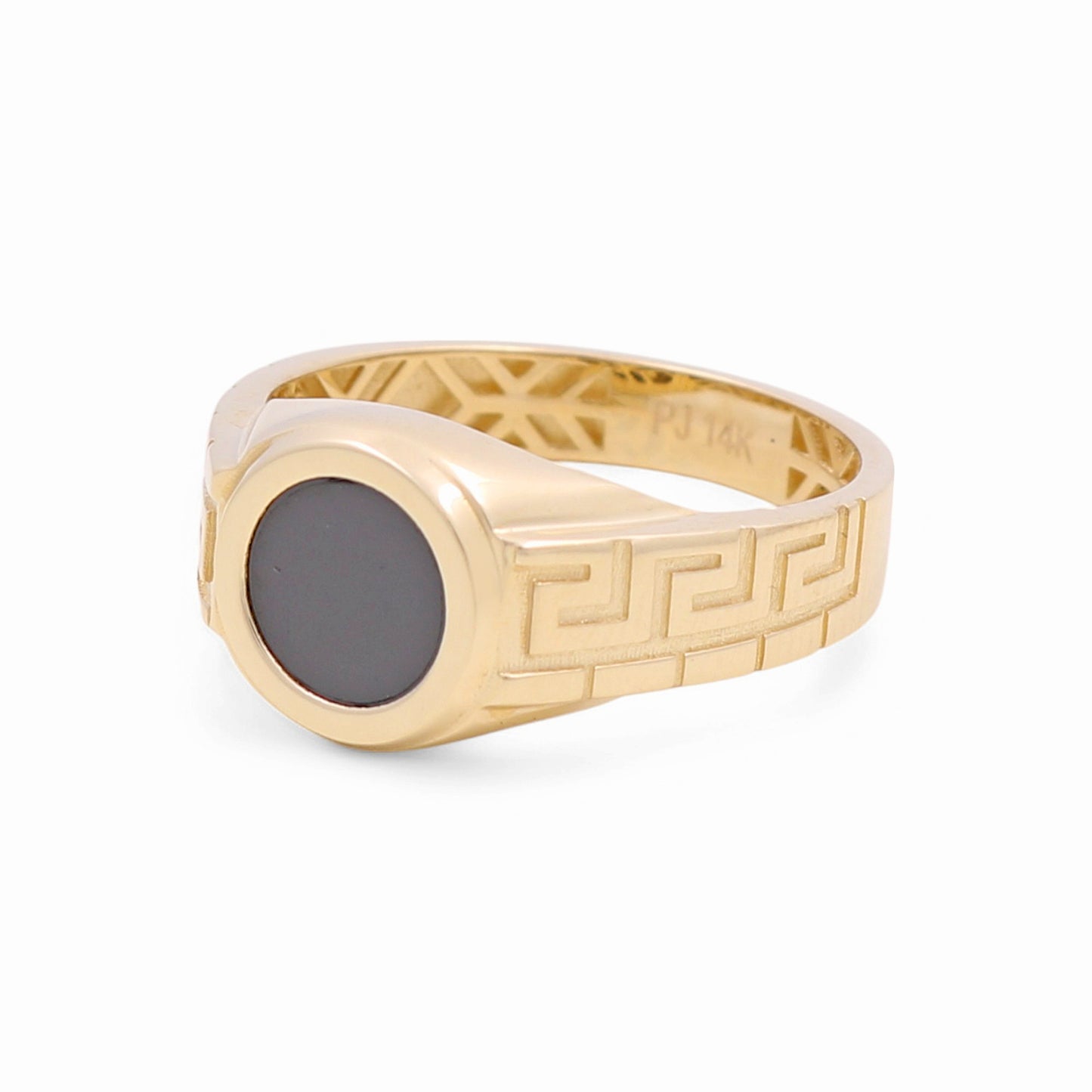 14K Yellow Gold RD Greek Men's Ring With Onyx / Size: 10.5 / Weight: 4.6 GR / CPMR4GR