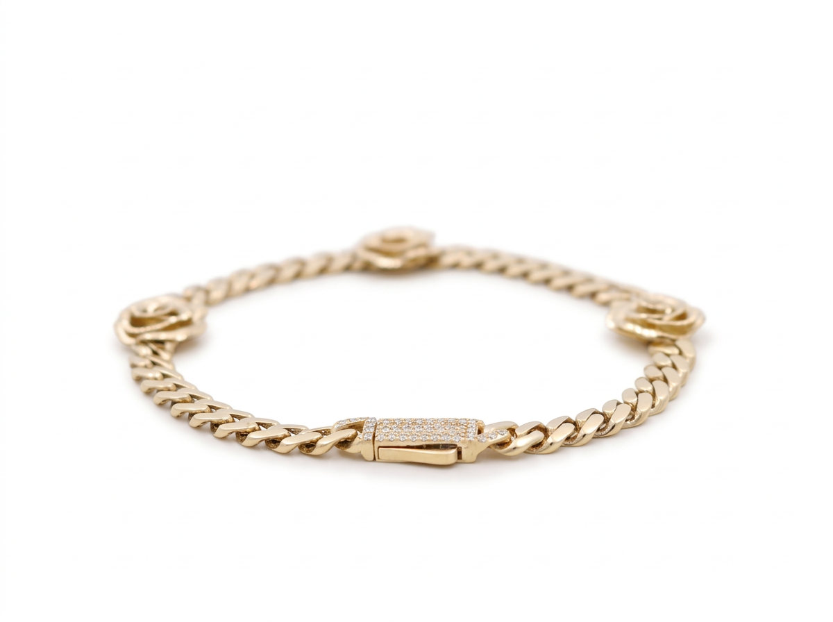 10K Yellow Gold Monaco Women's Bracelet with Flowers / Cz / Size: 7" 4MM / Weight: 5.5 GR / DQWB0MONFL