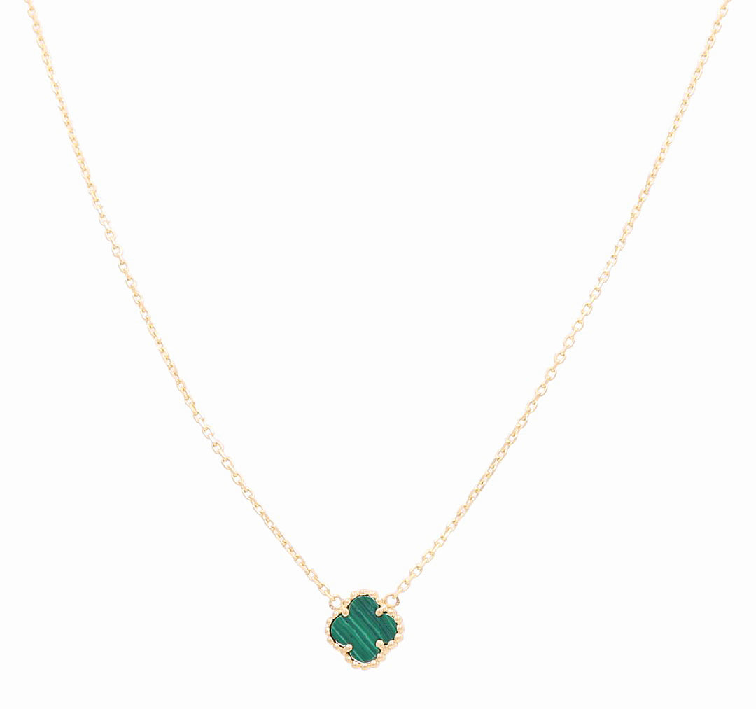 14K Yellow Gold Women's Necklace with One Green Clover / Size 18" 12MM / Weight 5 GR / BONK4CLV-10