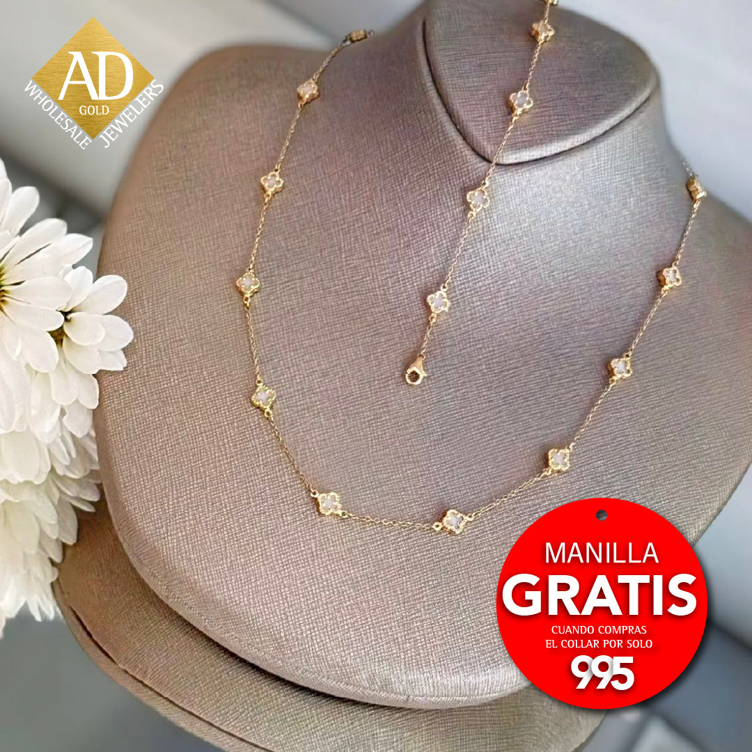 14K Yellow White Clover Necklace / Size: 16” / Weight: 7.1 GR / BONK4CLV-1