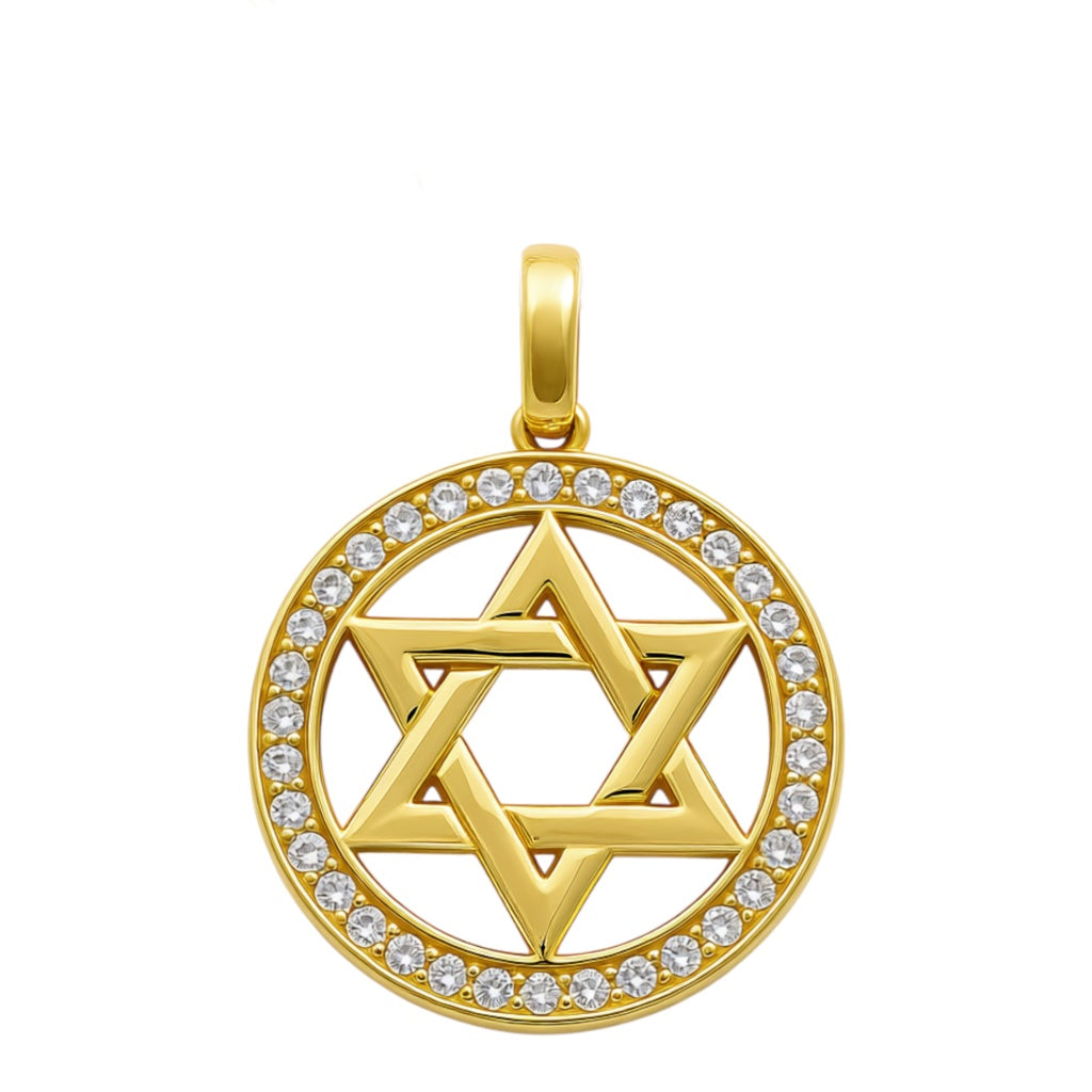 14K Yellow Gold David's Star Pendant with Cz / Weight: 1.6 GR / 1257N