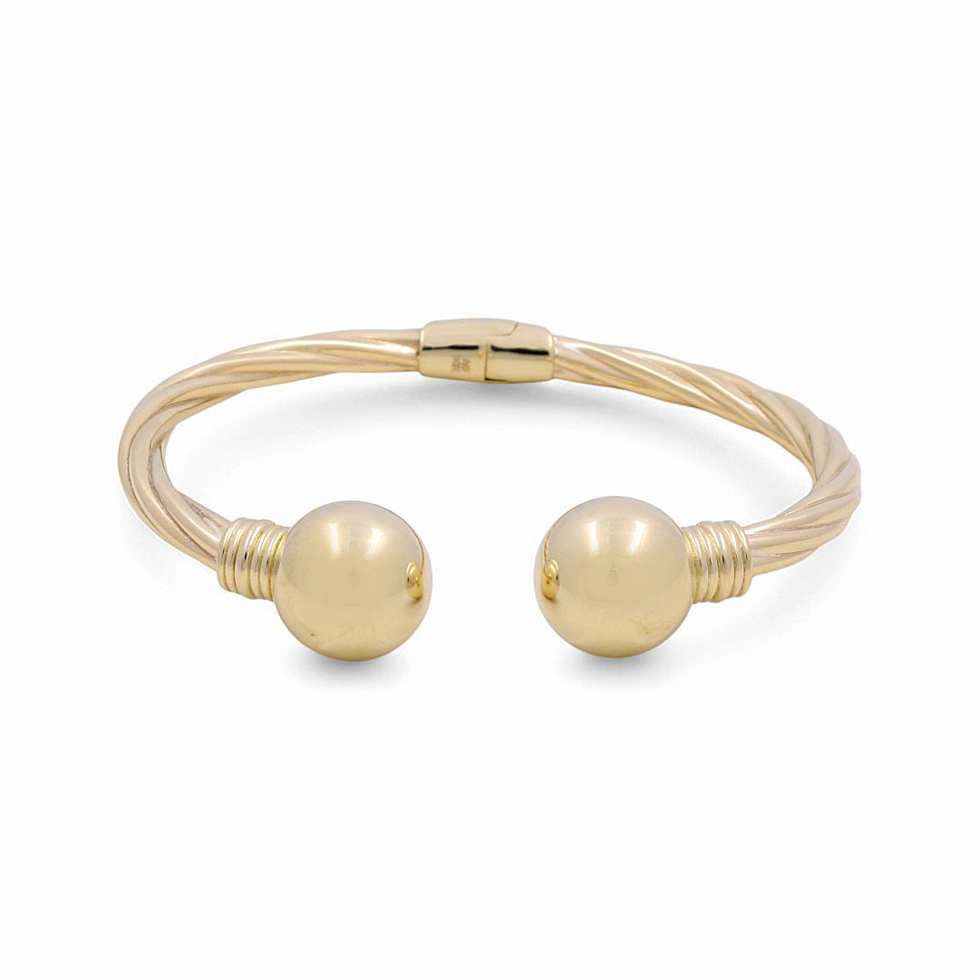 10K Yellow Gold Semisolid Twist Women’s Bangle Bracelet with Spheres / Weight: 13.8 GR / P61B-441