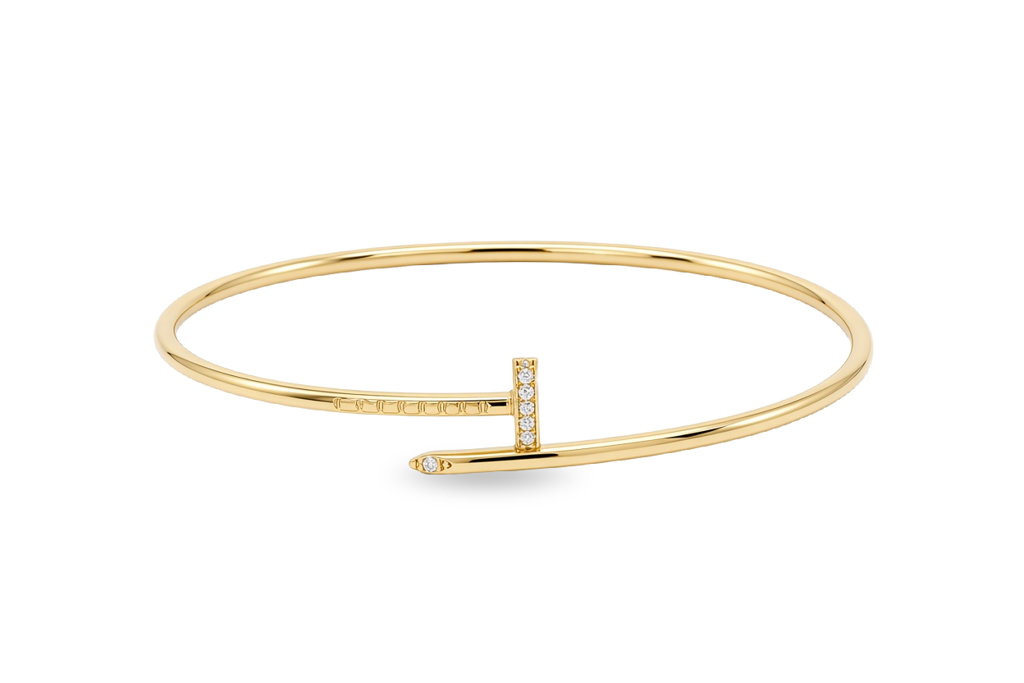 10K Yellow Gold Fashion Women's Nail Bangle Bracelet with Cz / Size: 17" / Weight: 3.3 GR / P04B-17
