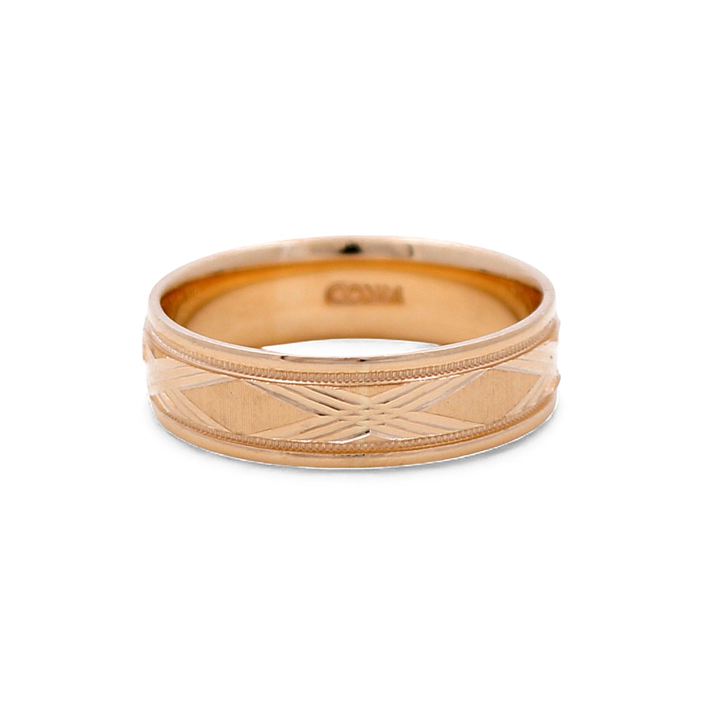 14K Yellow Gold Men’s Wedding Band with Design / Size: 10 / Weight: 5.2 GR / DEEMWB4DS-9