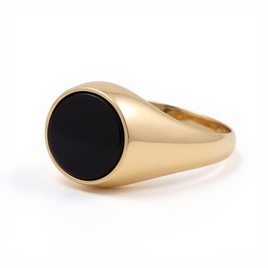 14K Yellow Gold Oval Men's Ring with Onyx / Size: 10.5 / Weight: 5.1 GR / BOMR4FS-48