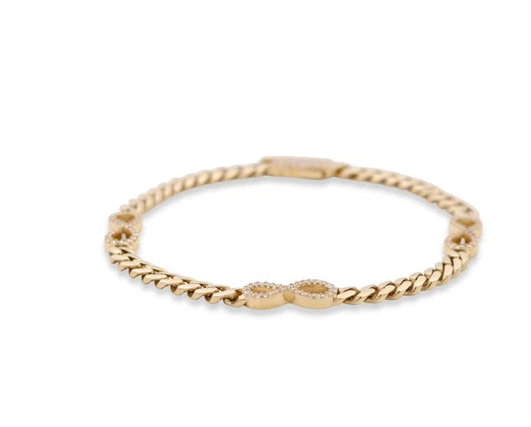 10K Yellow Gold Monaco Infinite Women's Bracelet with Cz Stone / Size: 4mm-7'' / Weight: 5.4gr / MN-474