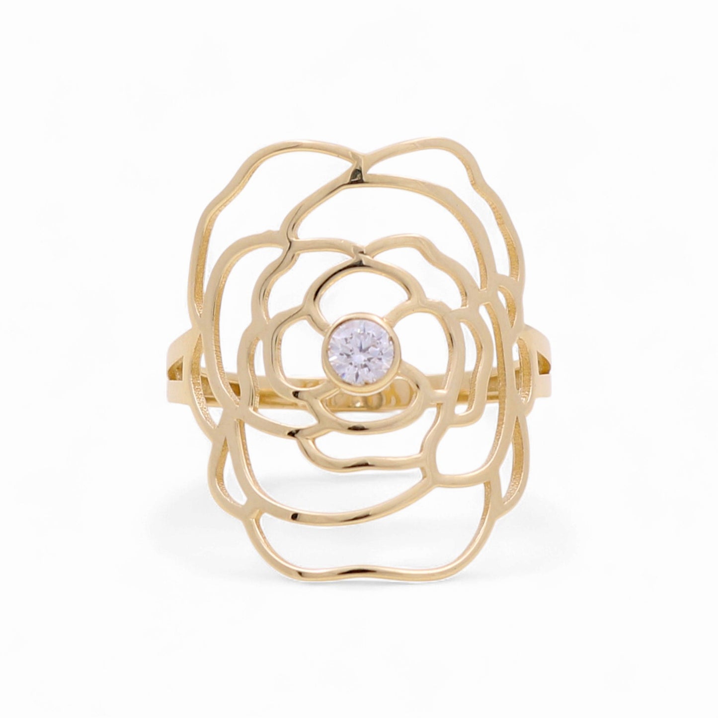 14K Yellow Gold Flower Women's Ring with White Cz / Size: 8.5 / Weight: 2.1 GR / DQWR4FL-5
