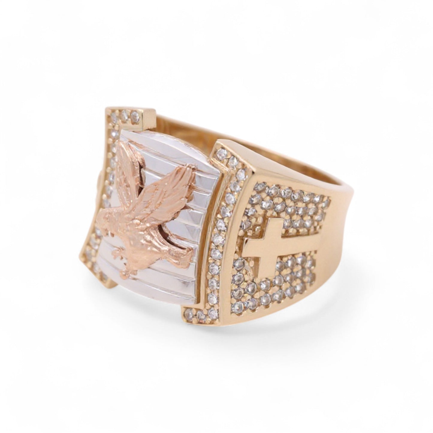14K Yellow, White and Rose Gold Eagle Men's Ring with Cz / Size: 10.5 / Weight: 9.5 GR / COMR3T4EG-1
