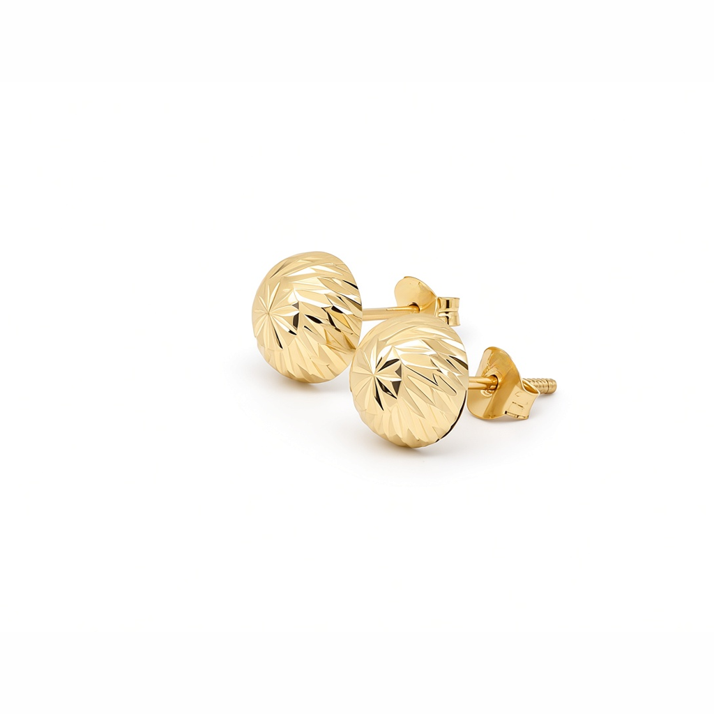 14K Yellow Gold Fashion Diamond-Cut Ball Stud Earrings / 6-MBT-6