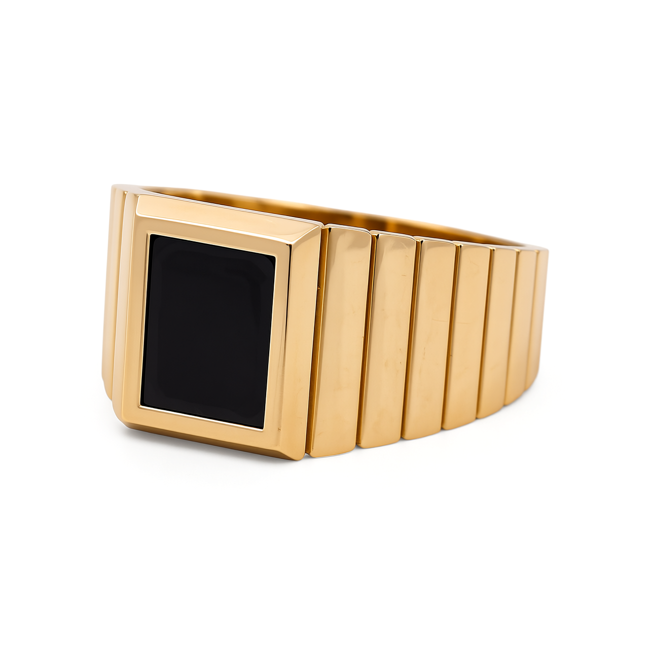 14K Yellow Gold Fashion SQ Men's Ring with Onyx / Size: 10.5 / Weight: 5.6 GR / CQMR4FS