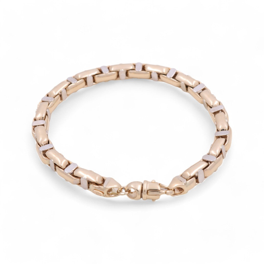 14K Yellow and White Gold Fashion Italian Link Men's Bracelet / CZ / Size: 8.5” / Weight: 25 GR / 374.104-8.5