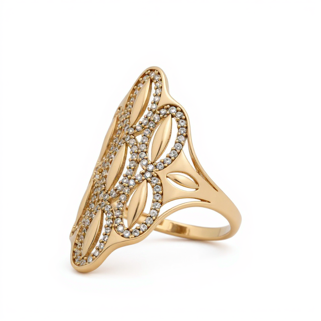 14K Yellow Gold Fashion Women's Ring with Cz / Size 8 / Weight: 3.8 GR / DOWR4FS-11