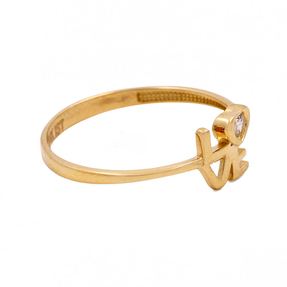 14K Yellow Gold Fashion Love Women's Ring with Cubic Zirconias