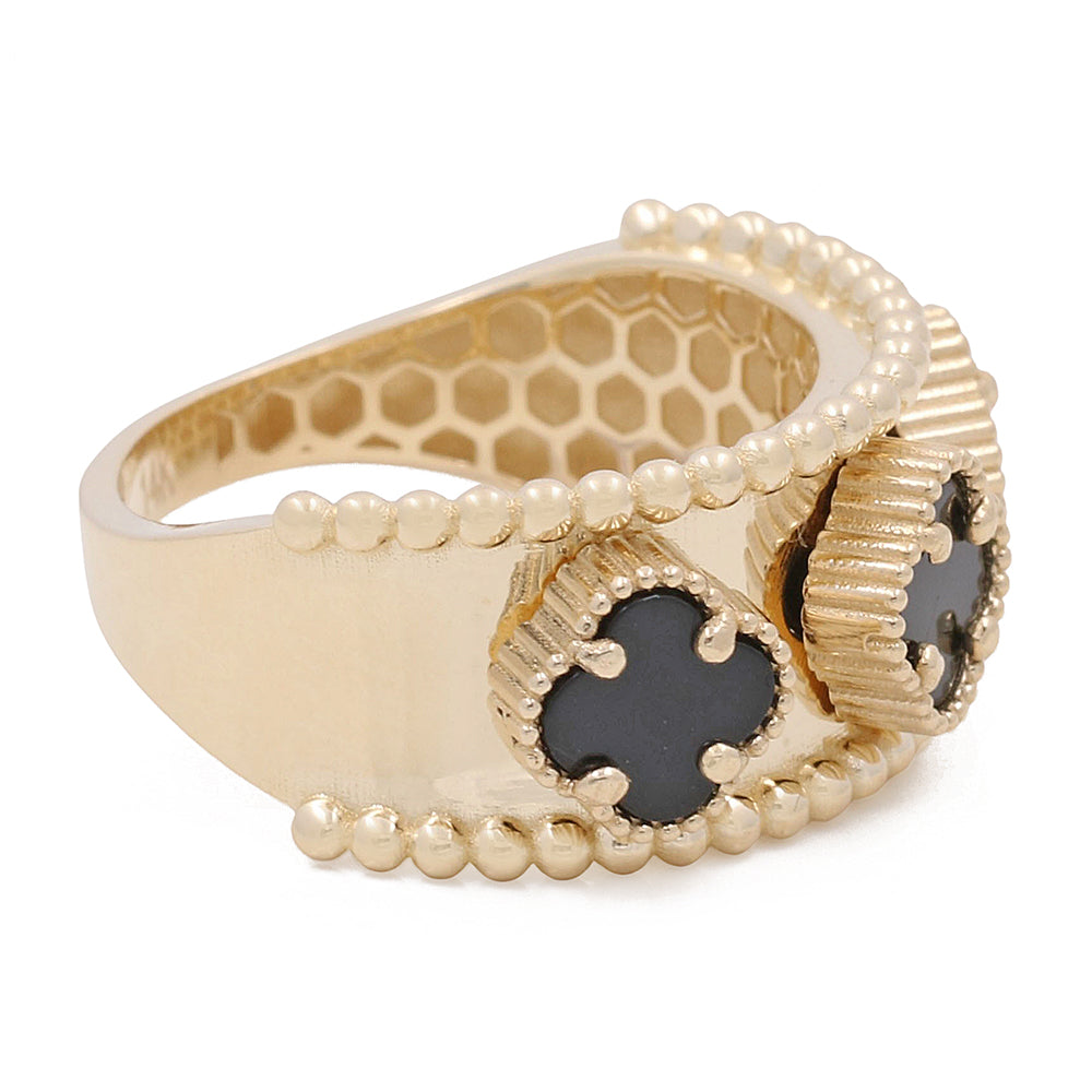 14K Yellow Gold Onyx Flowers Ring