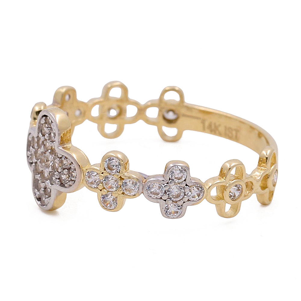 14K Yellow and White Gold Flowers Ring