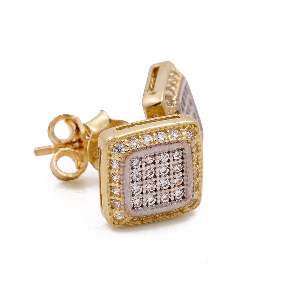 14K Yellow and White Gold Fashion Women's Stud Earrings with Cubic Zirconias