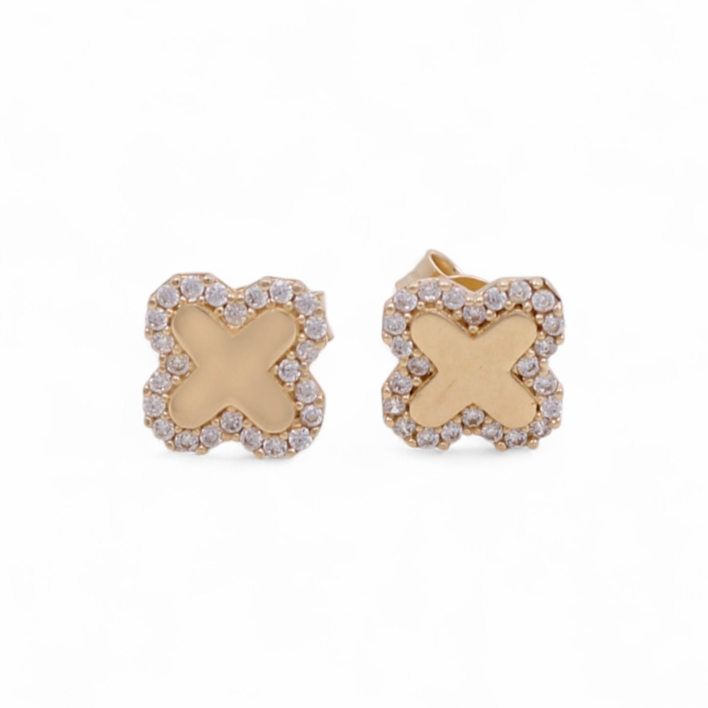 14K Yellow Gold Flower Stud Earrings with Cz / Weight: 1.3 GR / DQES4FL-3