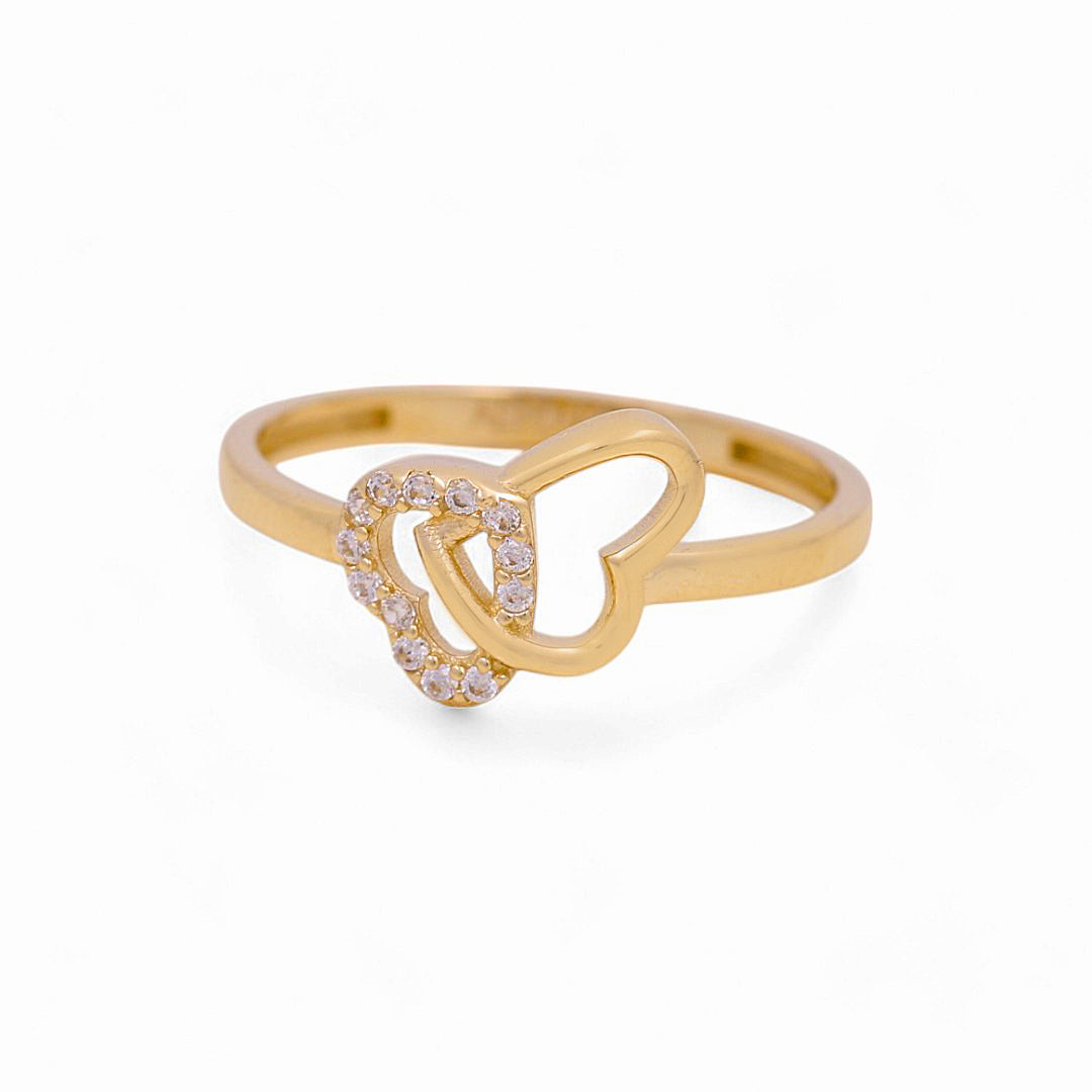 14K Yellow Gold Two Heart Women's Ring with White Cz / Size: 7 / Weight: 1.2 GR / Y24-630