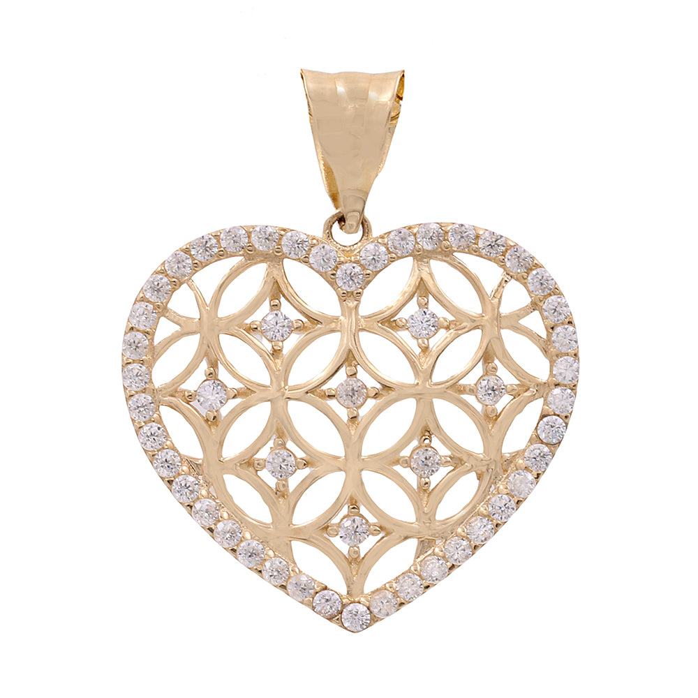 14K Yellow Gold Heart Pendant with Cubic Zirconias