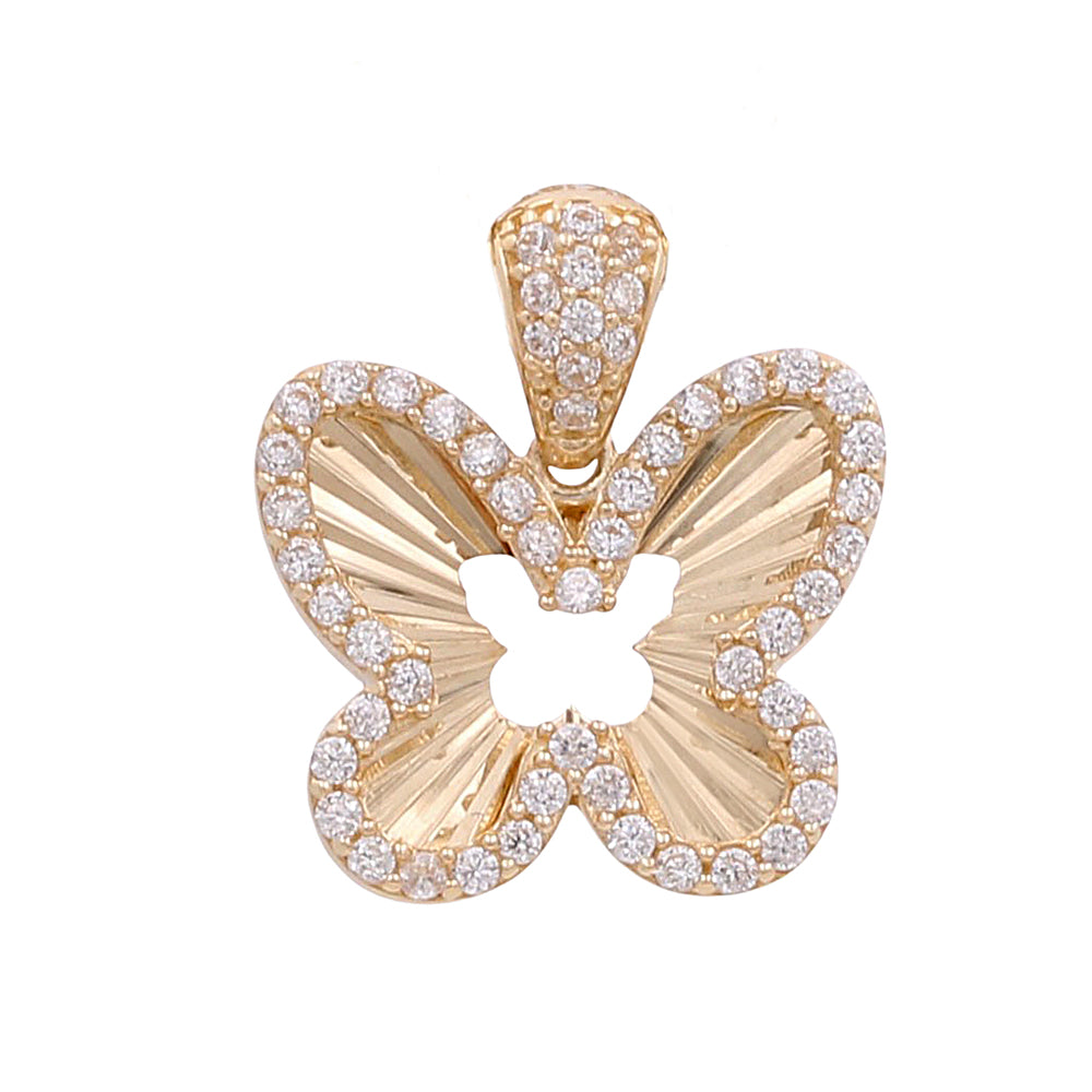 14K Yellow Gold Butterfly Pendant with Cubic Zirconias