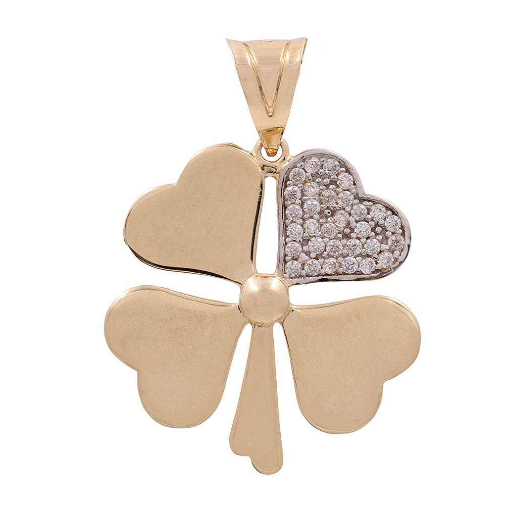 14K Yellow Gold Fashion Clover Pendant with Cubic Zirconias