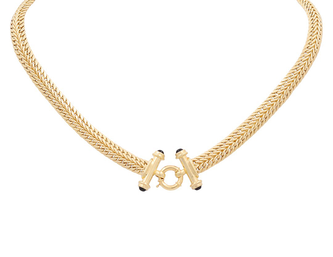 10K Yellow Gold Women's Fancy Link Necklace with Onyx / Size: 17" / Weight: 20.8 GR / P10S-34
