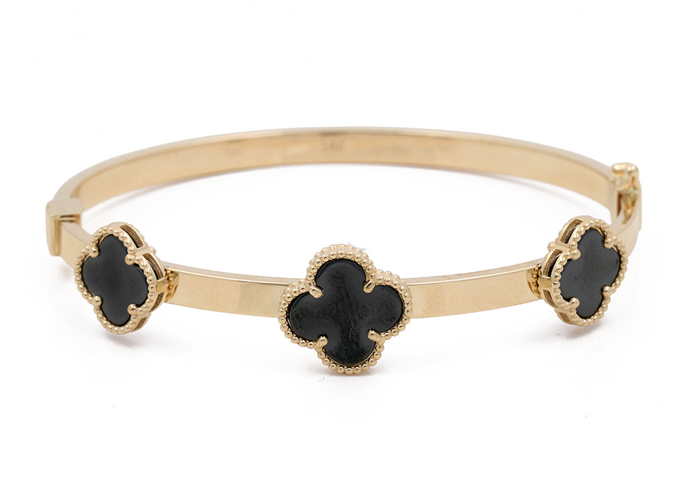 14K Yellow Gold Fashion with Onyx Flowers Bracelet