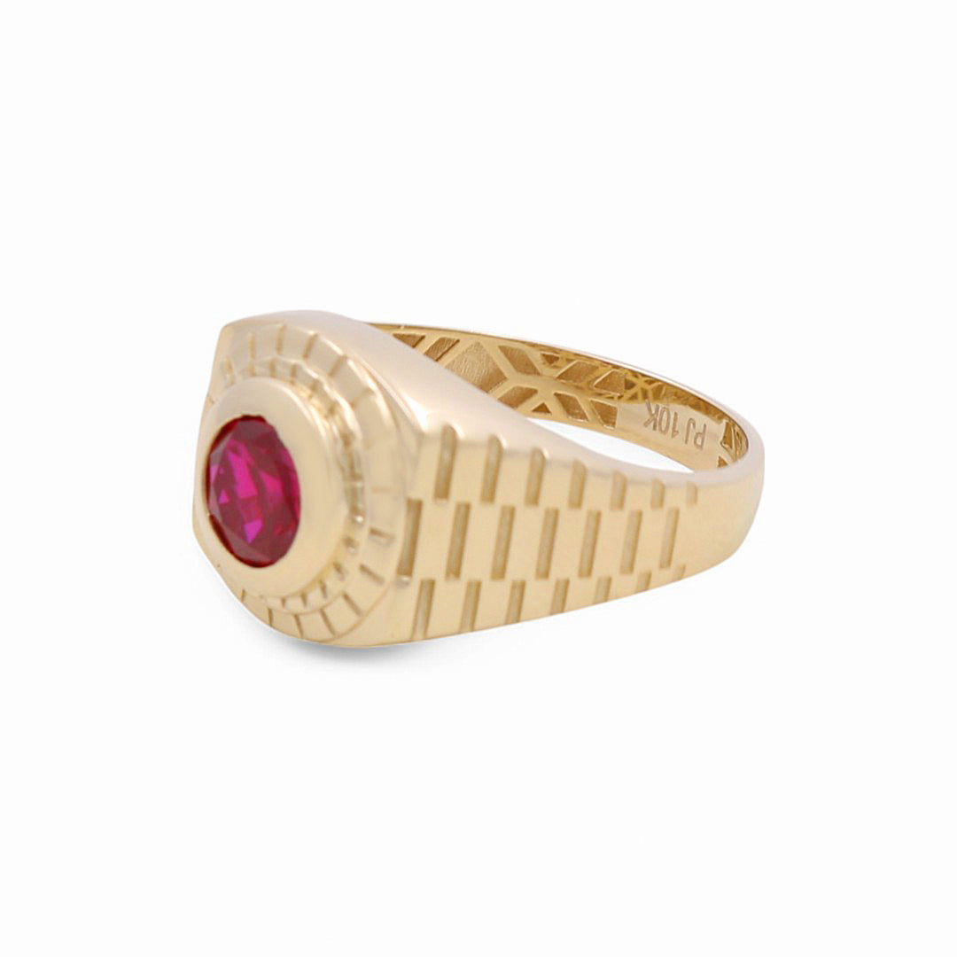 10K Yellow Gold Fashion Men's Ring with Red Cz / Size: 11 / Weight: 4.4 GR / DPMR0FS-3