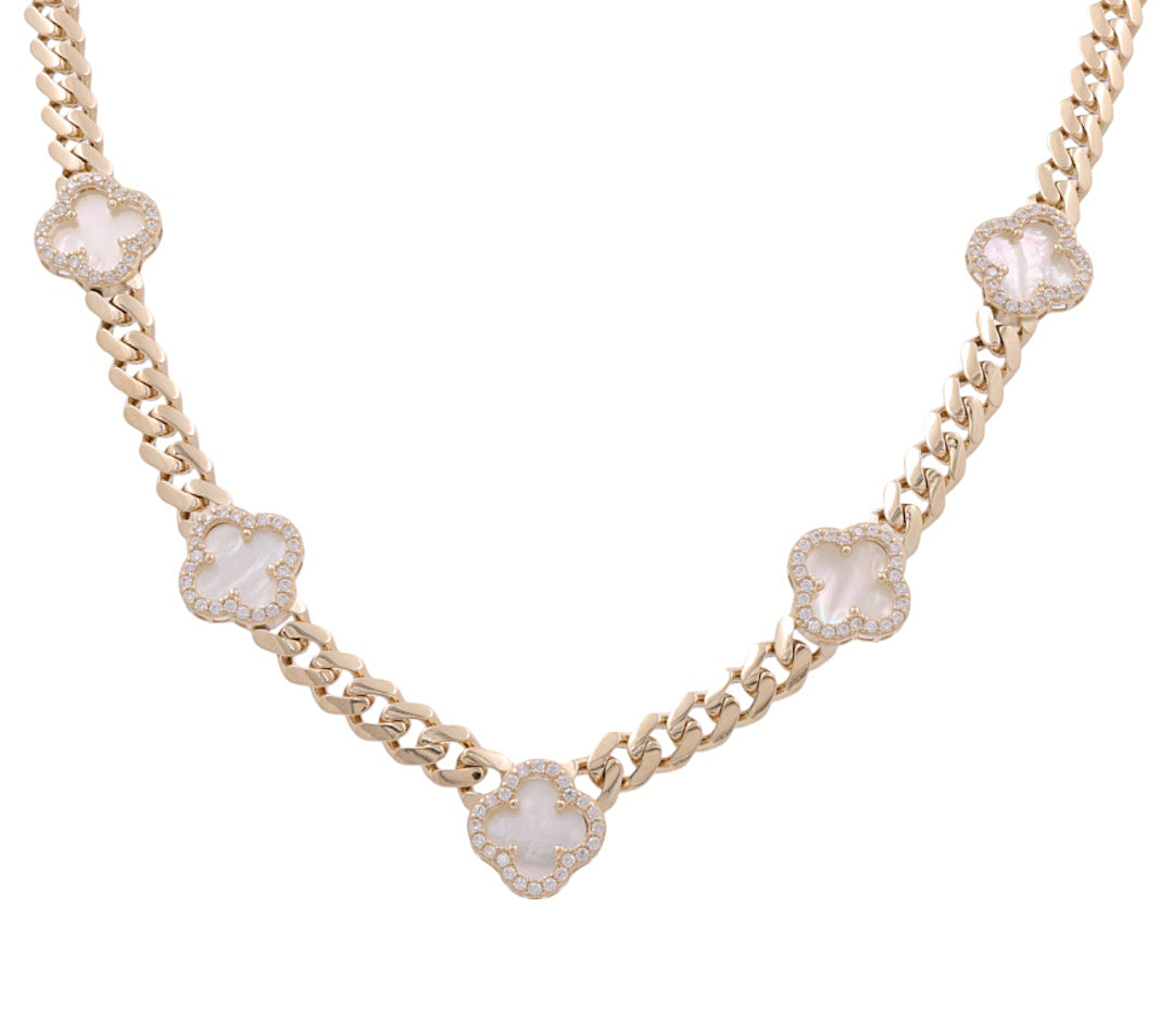 10K Yellow Gold Monaco Women's Necklace with Mother of Pearl Clover/ CZ / Size: 18" / Weight: 22.5 GR/ CONKMONCLV