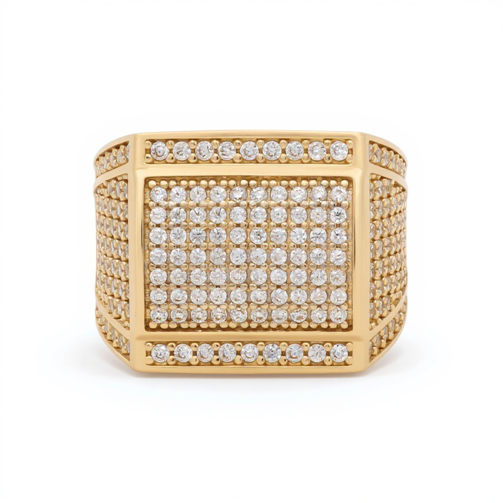 14K Yellow Gold SQ Fashion Men’s Ring with White Stones / Size 11 / Weight: 11.9 GR / DOMR4FS-14