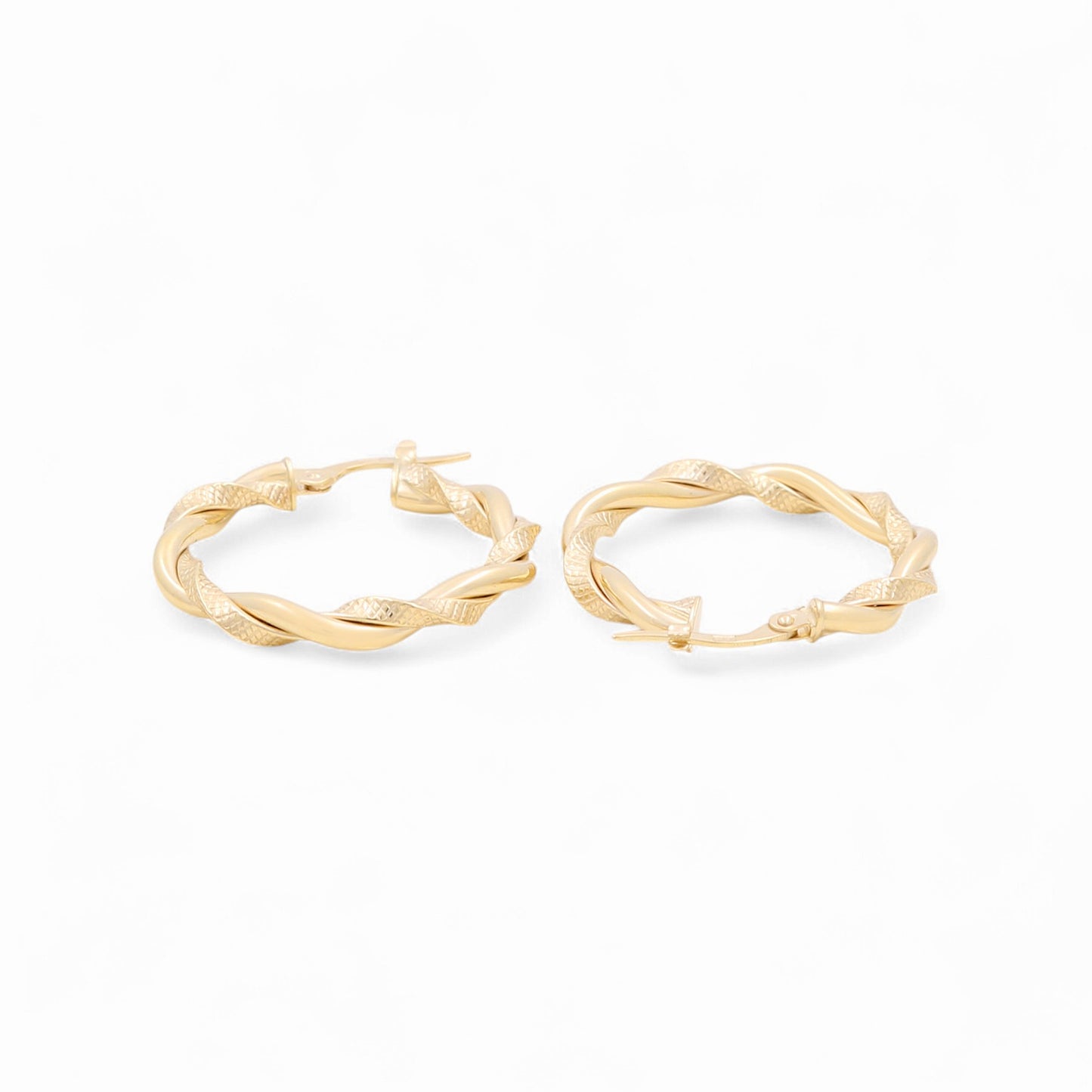 14K Yellow Gold Women's Twist Hoops Earrings with Design / Size: 3.5mmx20mm / Weight: 2.4 GR / 665-00136