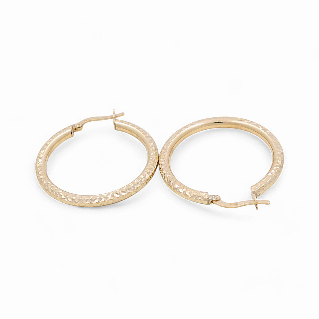 10K Yellow Gold Diamond Cut Hoops Earrings / Size: 3mm X 27mm / KOEH0DC3x27