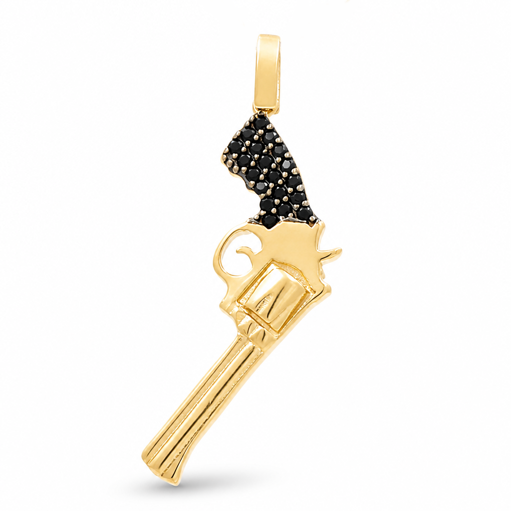 14K Yellow Gold Pistol Gun Pendant with Black Cz / Weight: 1.3 GR / DQPD4GUN