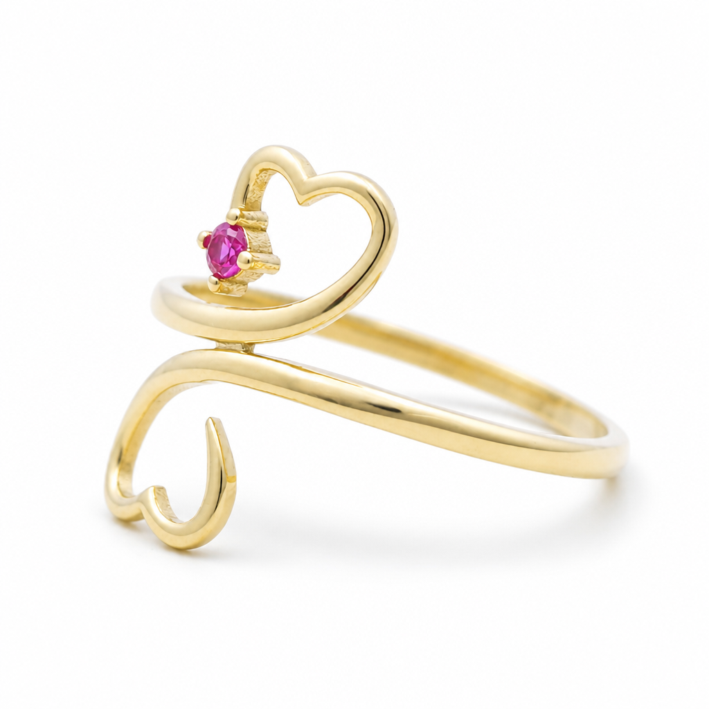 10K Yellow Gold Heart Women's Ring with Red Cz / Size: 8.75 / Weight: 1.8 GR / DQWR0HR-11